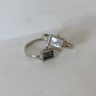 Square Slot Bangle Metal Analog Wristwatch