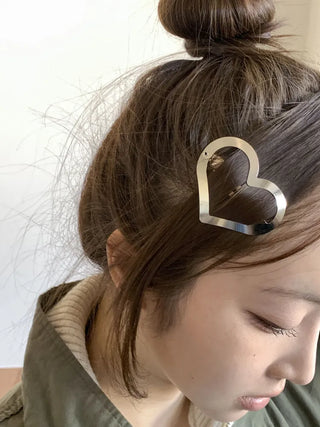 Big Heart Silver Hair Point Snap Hair Clip