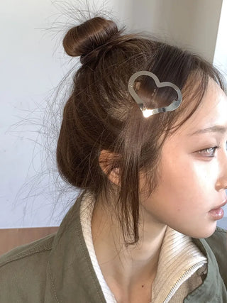 Big Heart Silver Hair Point Snap Hair Clip