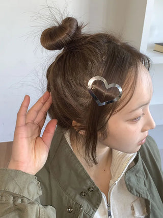 Big Heart Silver Hair Point Snap Hair Clip