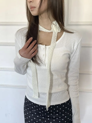 Flora Knit Punching Slim Long Scarf Tie Muffler