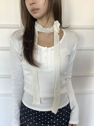 Flora Knit Punching Slim Long Scarf Tie Muffler