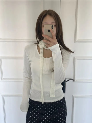 Flora Knit Punching Slim Long Scarf Tie Muffler