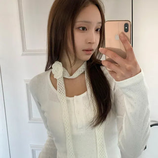 Flora Knit Punching Slim Long Scarf Tie Muffler