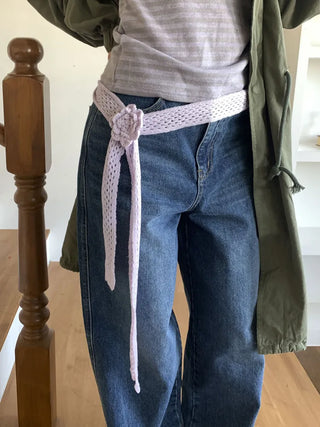 Flora Knit Punching Slim Long Scarf Tie Muffler