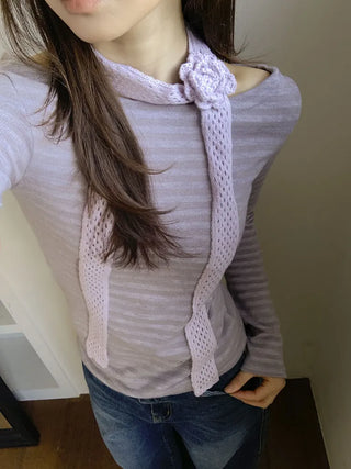 Flora Knit Punching Slim Long Scarf Tie Muffler