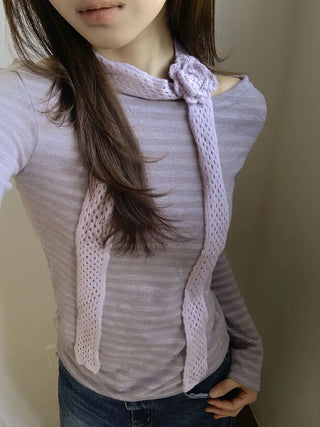 Flora Knit Punching Slim Long Scarf Tie Muffler