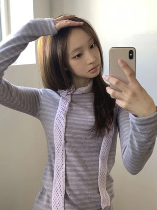 Flora Knit Punching Slim Long Scarf Tie Muffler