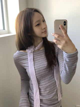 Flora Knit Punching Slim Long Scarf Tie Muffler