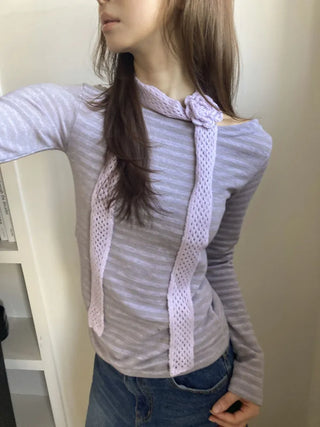 Flora Knit Punching Slim Long Scarf Tie Muffler