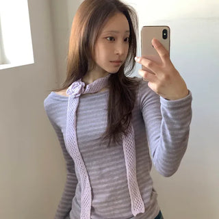 Flora Knit Punching Slim Long Scarf Tie Muffler