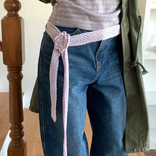 Flora Knit Punching Slim Long Scarf Tie Muffler