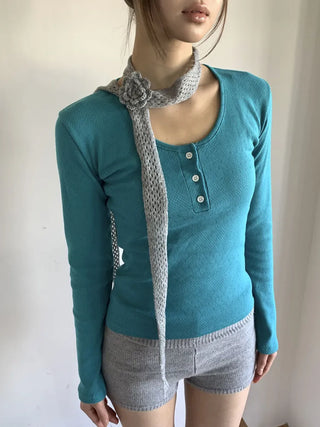 Flora Knit Punching Slim Long Scarf Tie Muffler