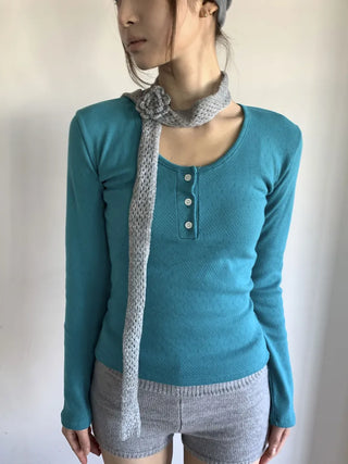 Flora Knit Punching Slim Long Scarf Tie Muffler