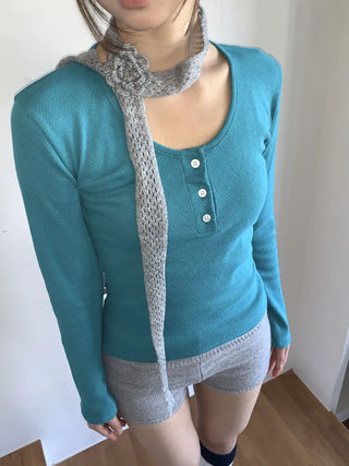 Flora Knit Punching Slim Long Scarf Tie Muffler