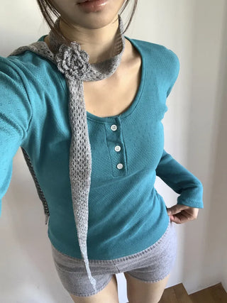 Flora Knit Punching Slim Long Scarf Tie Muffler
