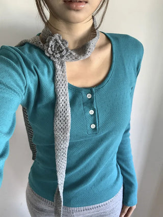 Flora Knit Punching Slim Long Scarf Tie Muffler