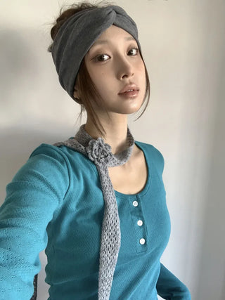 Flora Knit Punching Slim Long Scarf Tie Muffler
