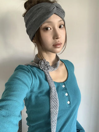 Flora Knit Punching Slim Long Scarf Tie Muffler