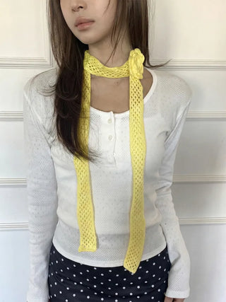 Flora Knit Punching Slim Long Scarf Tie Muffler