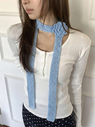 Flora Knit Punching Slim Long Scarf Tie Muffler
