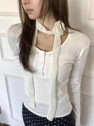 Flora Knit Punching Slim Long Scarf Tie Muffler