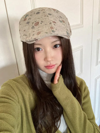 Vintage Floral Pattern Newsboy Cap/Hunting Cap Hat