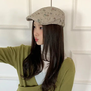Vintage Floral Pattern Newsboy Cap/Hunting Cap Hat