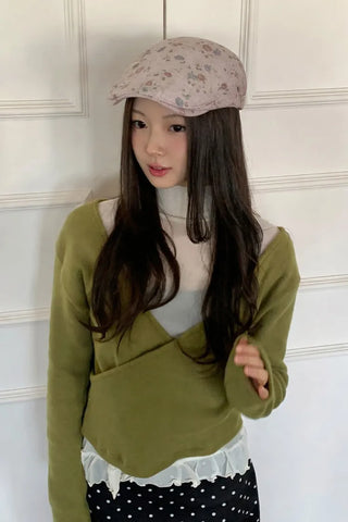 Vintage Floral Pattern Newsboy Cap/Hunting Cap Hat