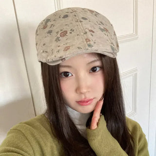 Vintage Floral Pattern Newsboy Cap/Hunting Cap Hat