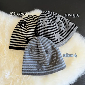 Signet Striped Knit Beanie Hat