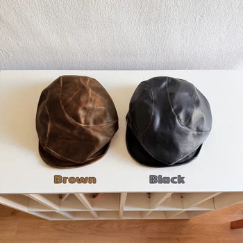 Karen Washed Leather Newsboy Cap Hunting Cap Hat