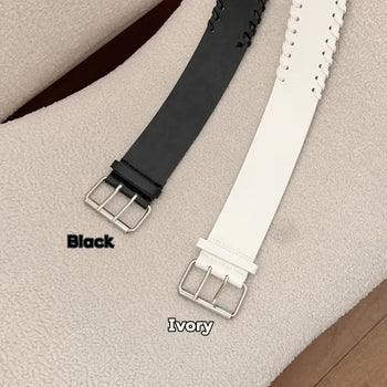 Interweave Stitch Wide Leather Belt