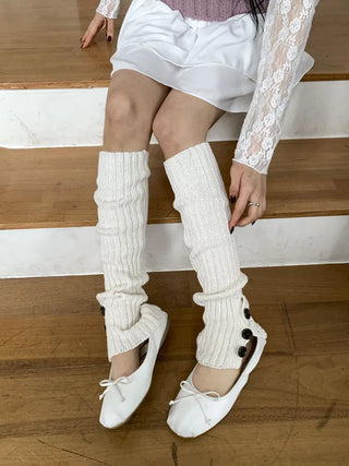 Naname Slit Button Knit Long Leg Warmers