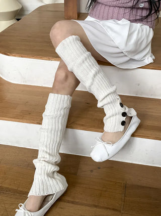 Naname Slit Button Knit Long Leg Warmers