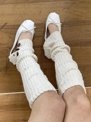 Naname Slit Button Knit Long Leg Warmers