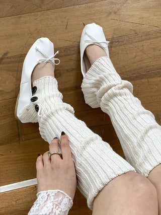 Naname Slit Button Knit Long Leg Warmers