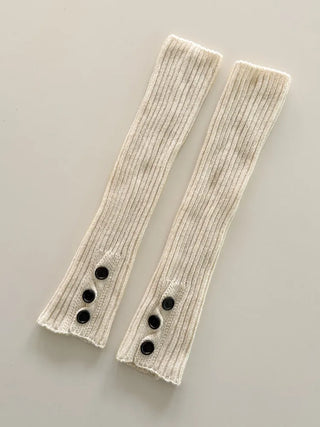 Naname Slit Button Knit Long Leg Warmers