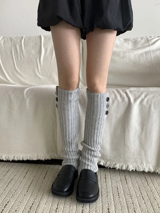 Naname Slit Button Knit Long Leg Warmers