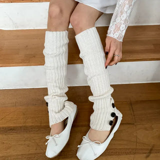 Naname Slit Button Knit Long Leg Warmers
