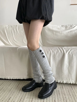 Naname Slit Button Knit Long Leg Warmers