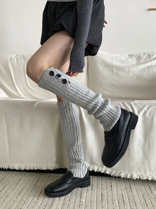 Naname Slit Button Knit Long Leg Warmers