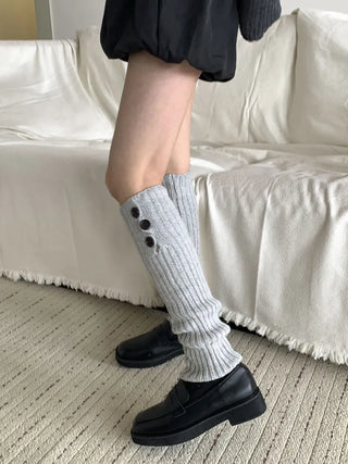 Naname Slit Button Knit Long Leg Warmers