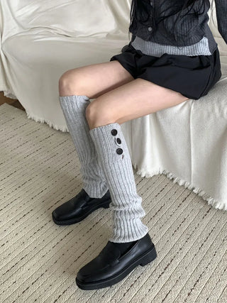 Naname Slit Button Knit Long Leg Warmers