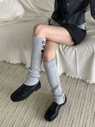 Naname Slit Button Knit Long Leg Warmers