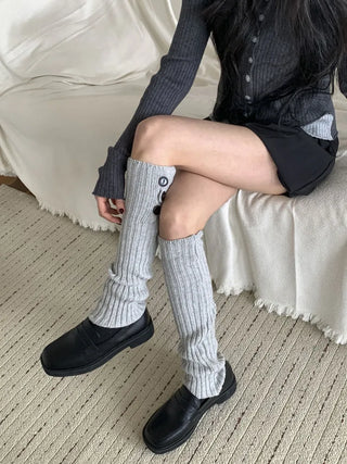 Naname Slit Button Knit Long Leg Warmers