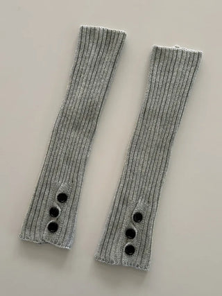 Naname Slit Button Knit Long Leg Warmers