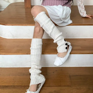 Naname Slit Button Knit Long Leg Warmers