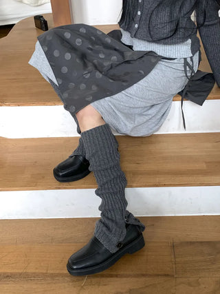 Naname Slit Button Knit Long Leg Warmers