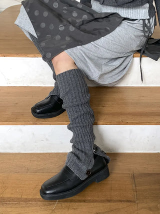Naname Slit Button Knit Long Leg Warmers